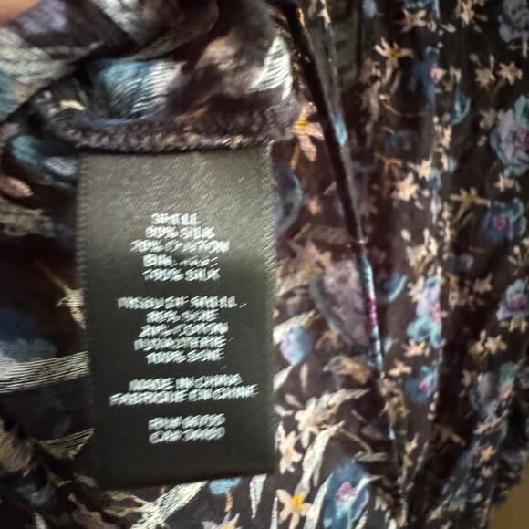 Rebecca Taylor Solstice Black Puff Sleeve Blouse Blue Floral Silk Cotton Blend - Picture 8 of 8